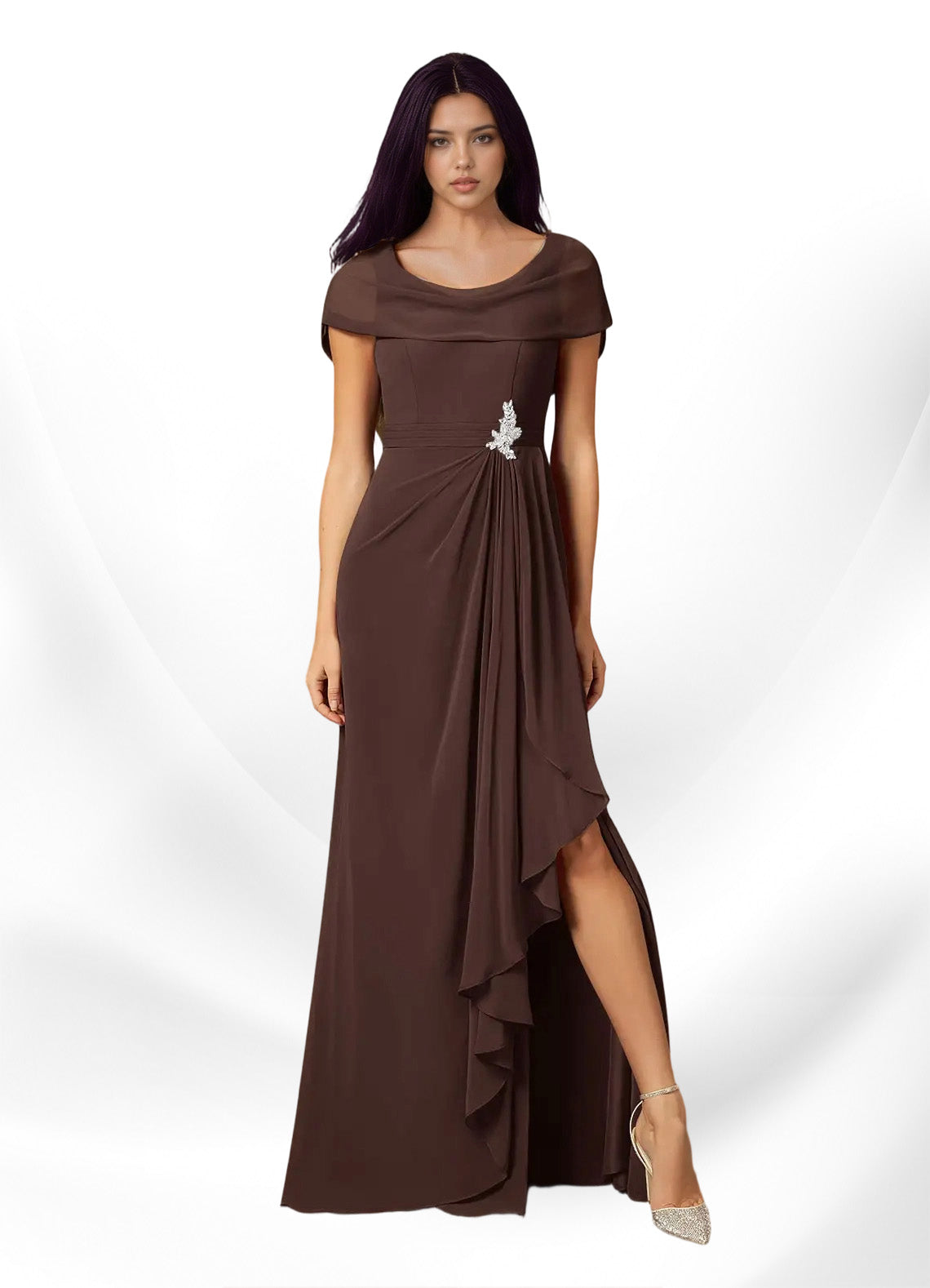 Augday Mary A-Line Side Slit Chiffon Dress