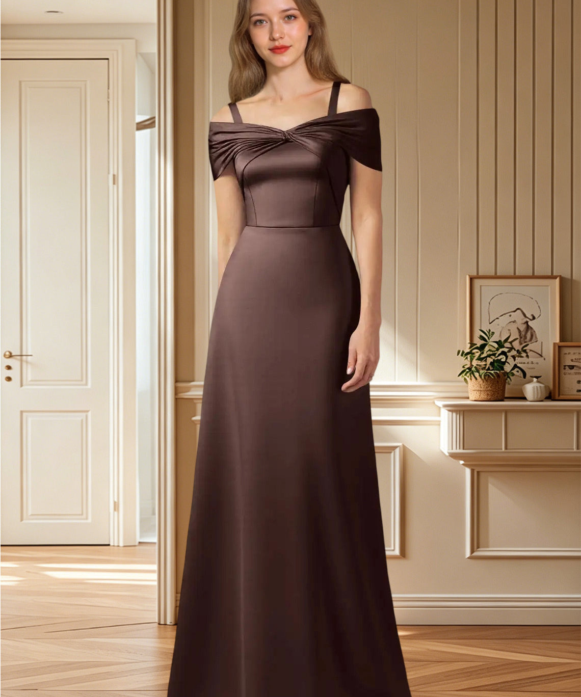 Augday Amelia A-Line Off the Shoulder Stretch Satin Dress