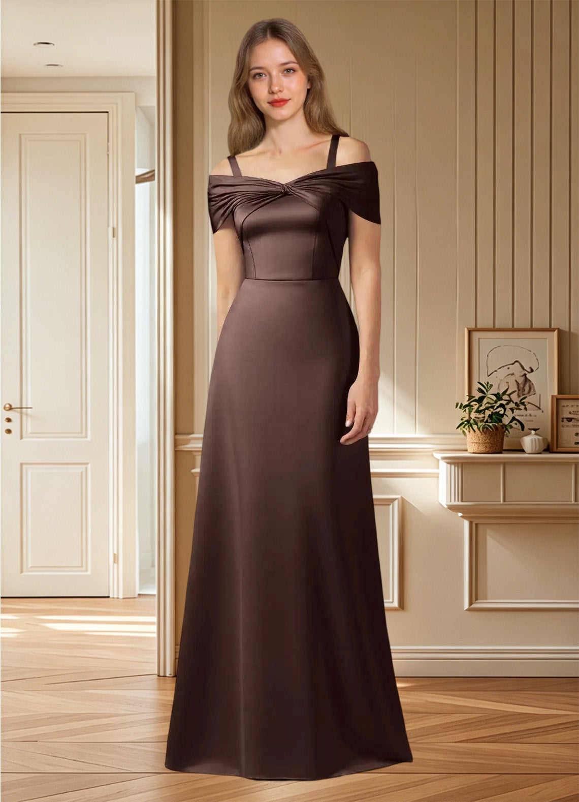 Augday Amelia A-Line Off the Shoulder Stretch Satin Dress