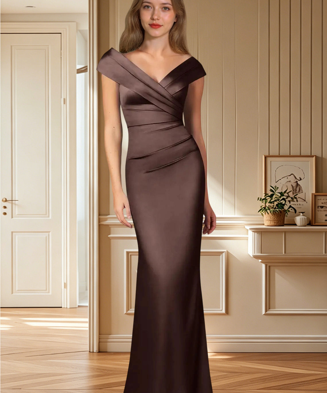 Augday Ludlow Mermaid Pleated Stretch Satin Dress