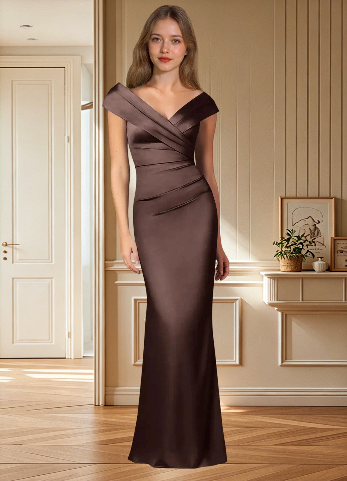 Augday Ludlow Mermaid Pleated Stretch Satin Dress