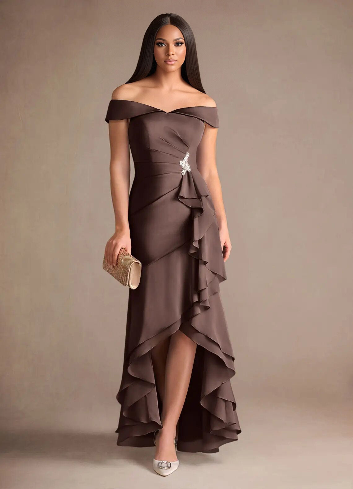 Augday Billings Mermaid Off the Shoulder Stretch Satin Dress