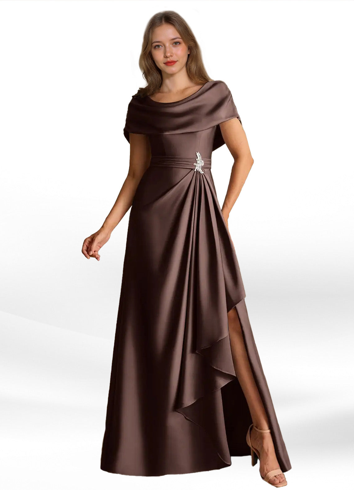 Augday Branford A-Line Pleated Stretch Satin Dress
