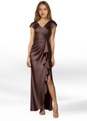 Augday Anderson A-Line Pleated Stretch Satin Dress