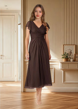 Augday Vera A-Line V-Neck Pleated Mesh Dress