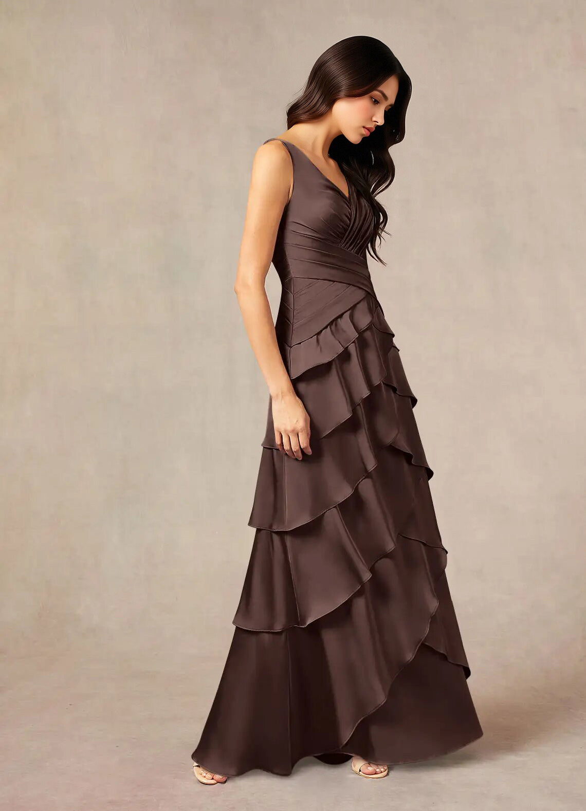 Augday Viola A-Line Pleated Stretch Satin Dress