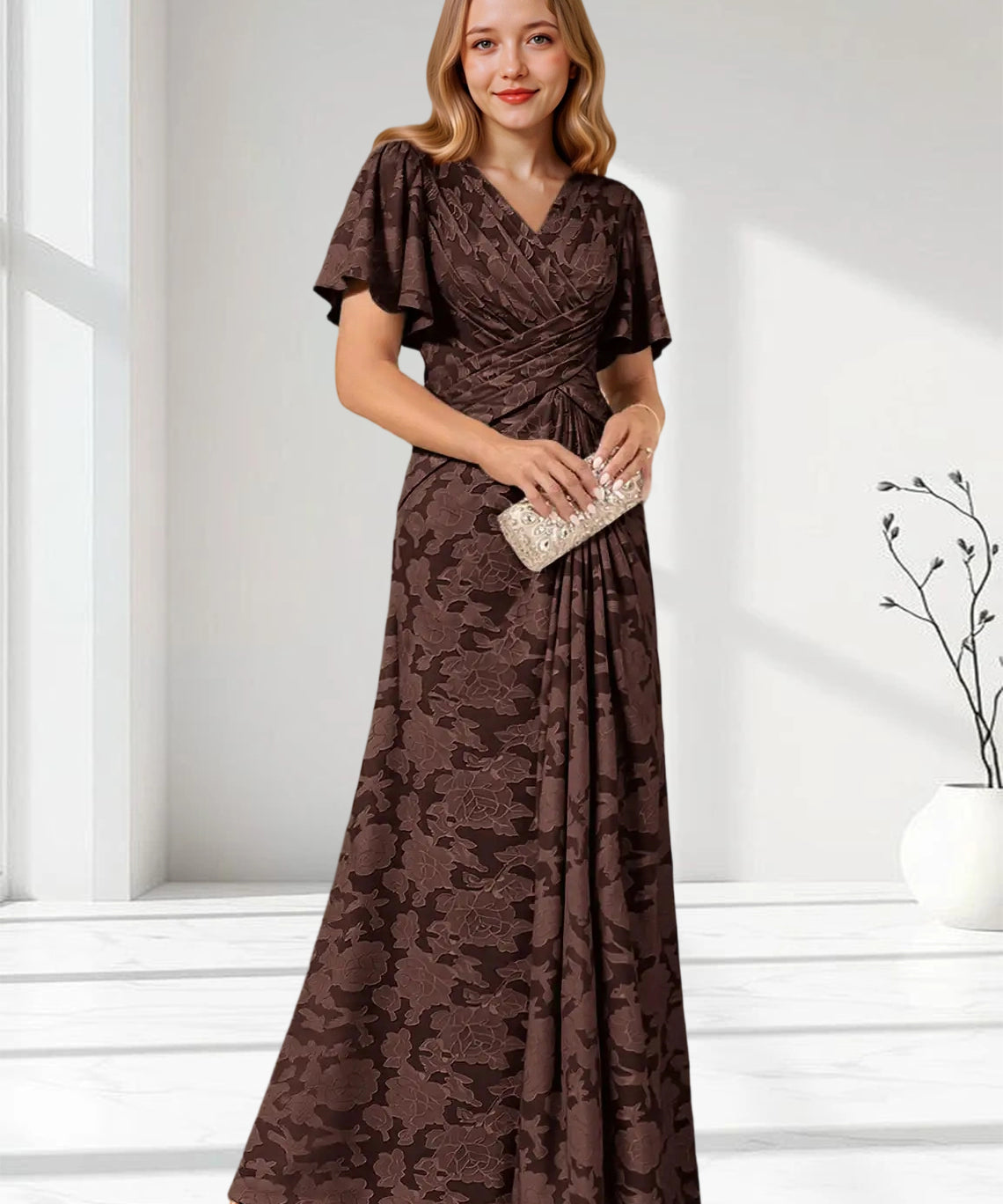 Augday Emmeline Pleated Floral Burnout Dress