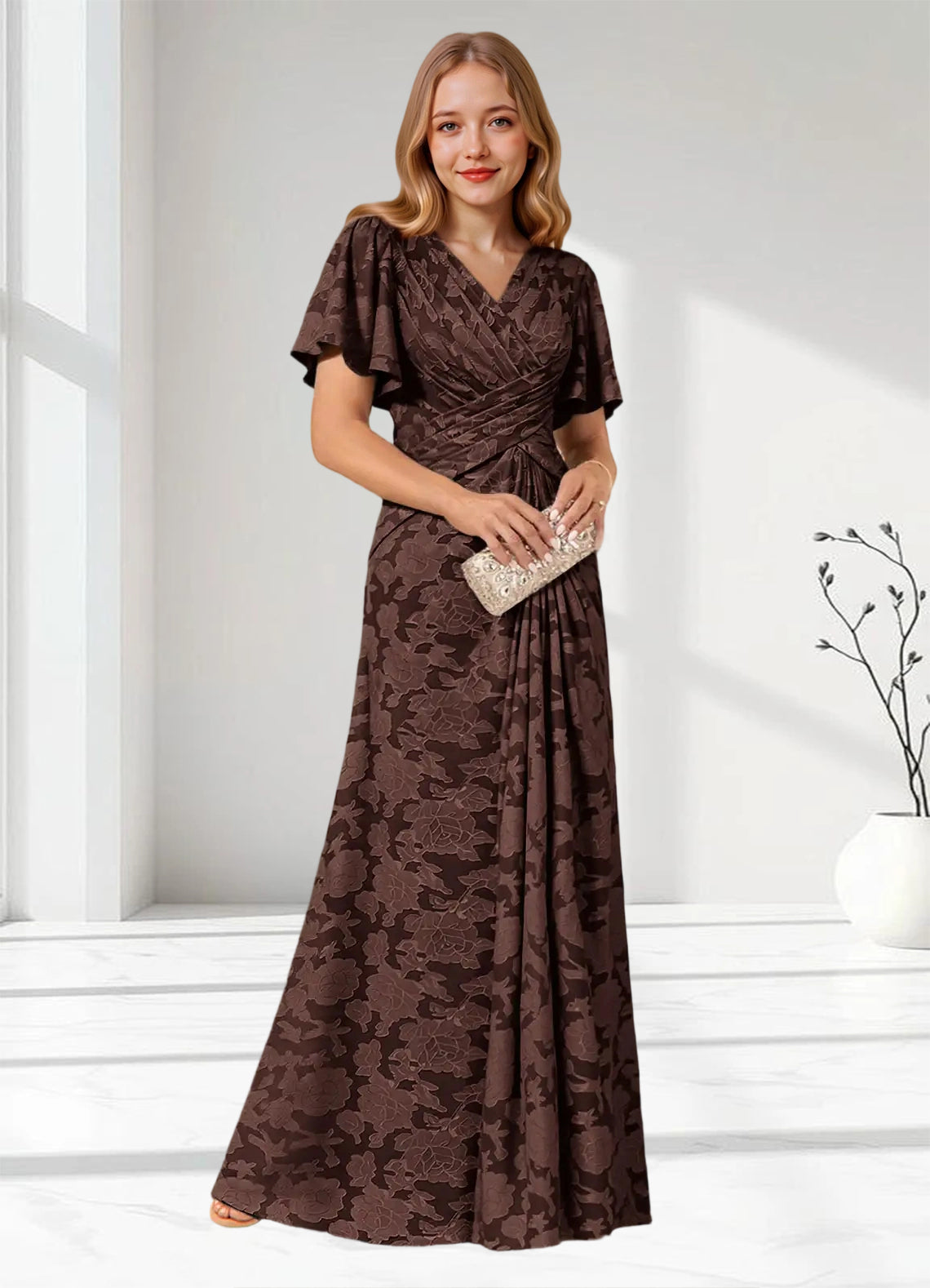 Augday Emmeline Pleated Floral Burnout Dress