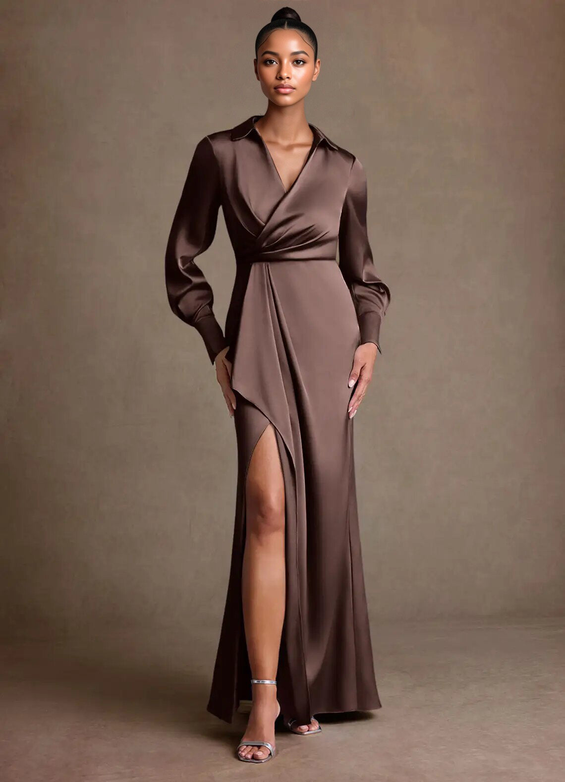 Augday Jacinta Sheath Pleated Stretch Satin Dress