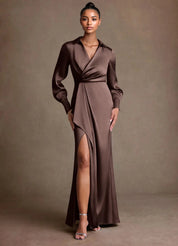 Augday Jacinta Sheath Pleated Stretch Satin Dress