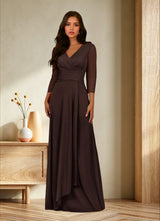 Augday Annetta A-Line V-Neck Pleated Mesh Dress