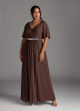 Augday A-Line V-Neck Pleated Chiffon Dress Plus Size