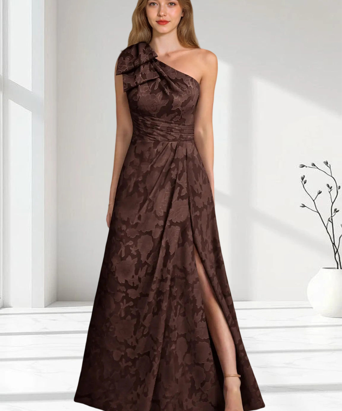 Augday Easton Ball-Gown One Shoulder Floral Burnout Dress