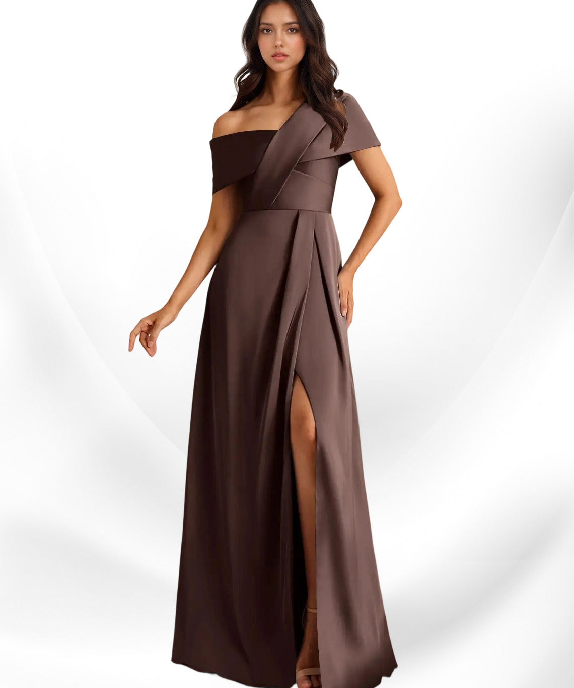 Augday Milton A-Line Pleated Stretch Satin Dress
