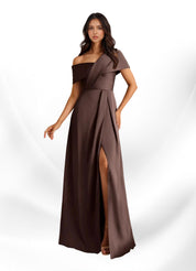 Augday Milton A-Line Pleated Stretch Satin Dress