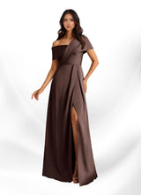 Augday Milton A-Line Pleated Stretch Satin Dress