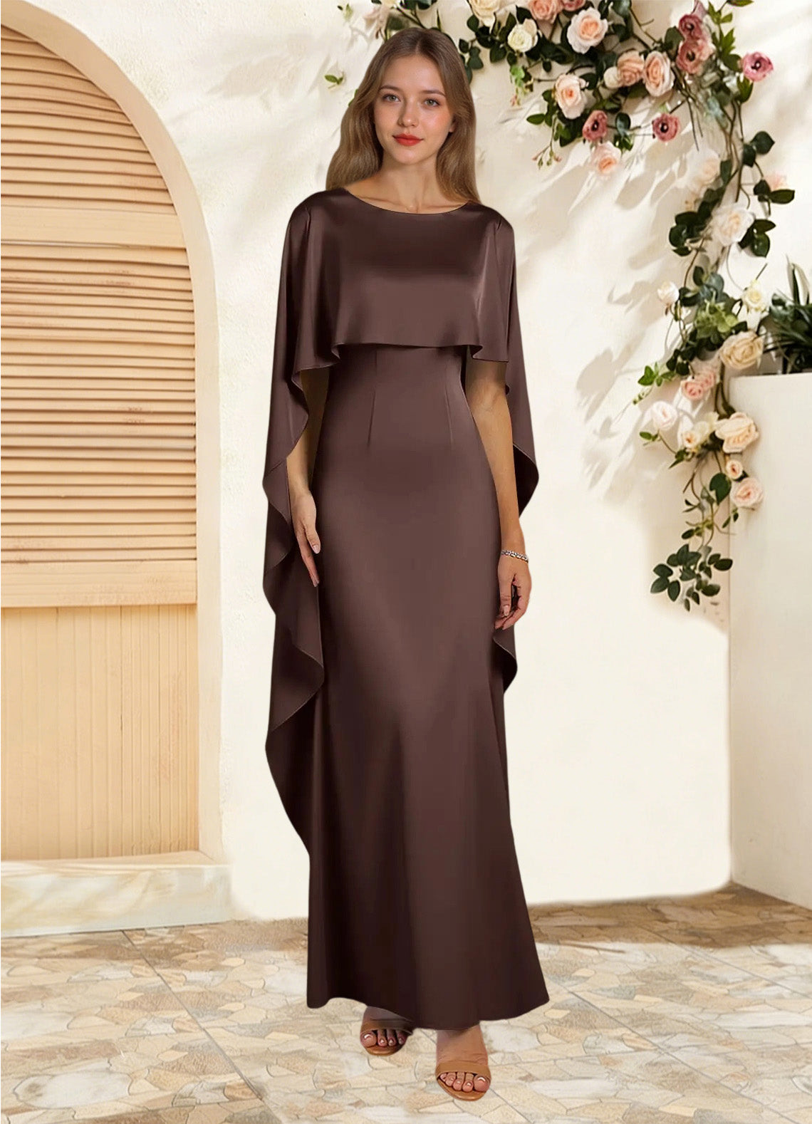 Augday Eli Sheath Boatneck Stretch Satin Dress