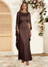 Augday Eli Sheath Boatneck Stretch Satin Dress