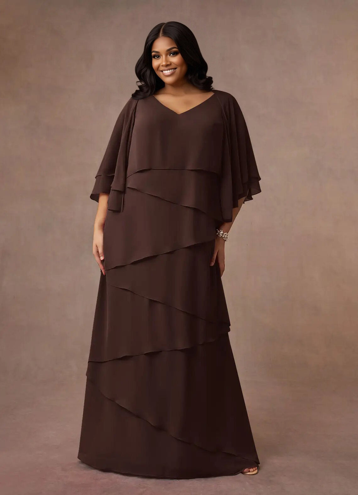 Augday OHara A-Line V-Neck Chiffon Dress Plus Size
