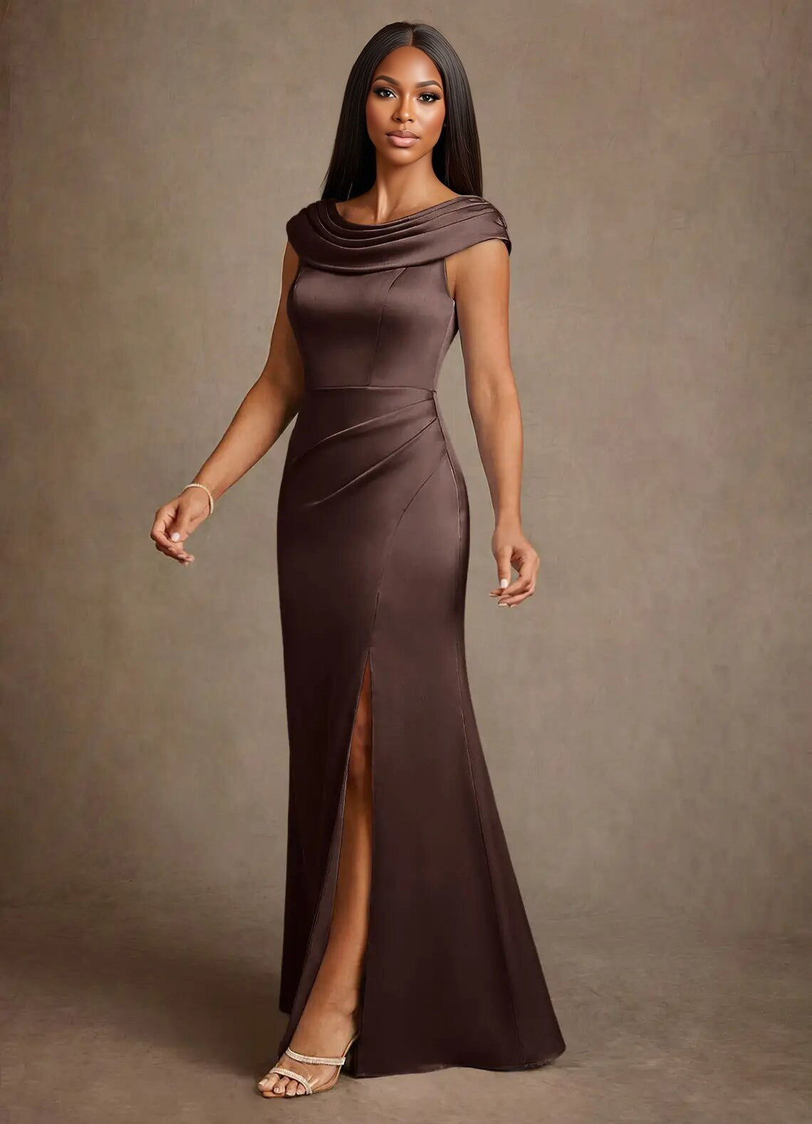 Augday Irvine A-Line Pleated Stretch Satin Dress