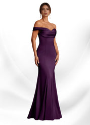 Augday  Mermaid Off the Shoulder Stretch Satin Dress