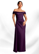 Augday Beah Sheath Off the Shoulder Stretch Satin Dress