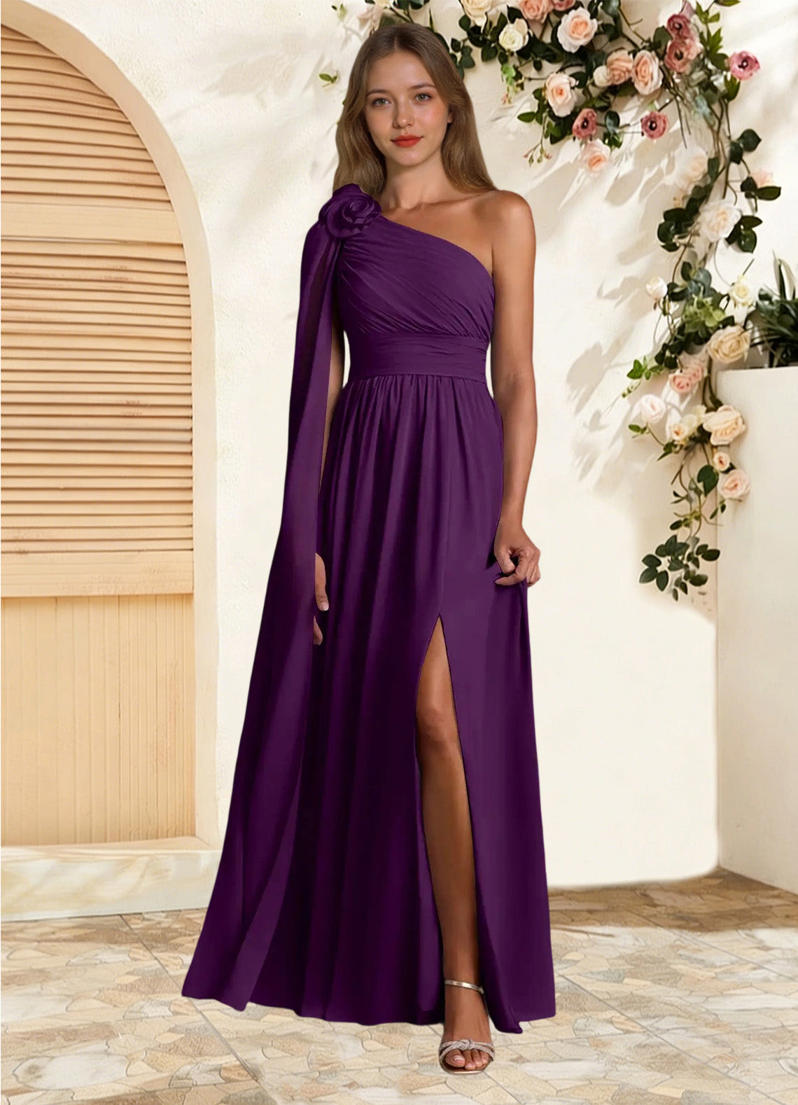 Augday Lancaster A-Line One Shoulder Chiffon Dress