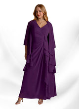 Augday Manuella A-Line V-Neck Pleated Chiffon Dress