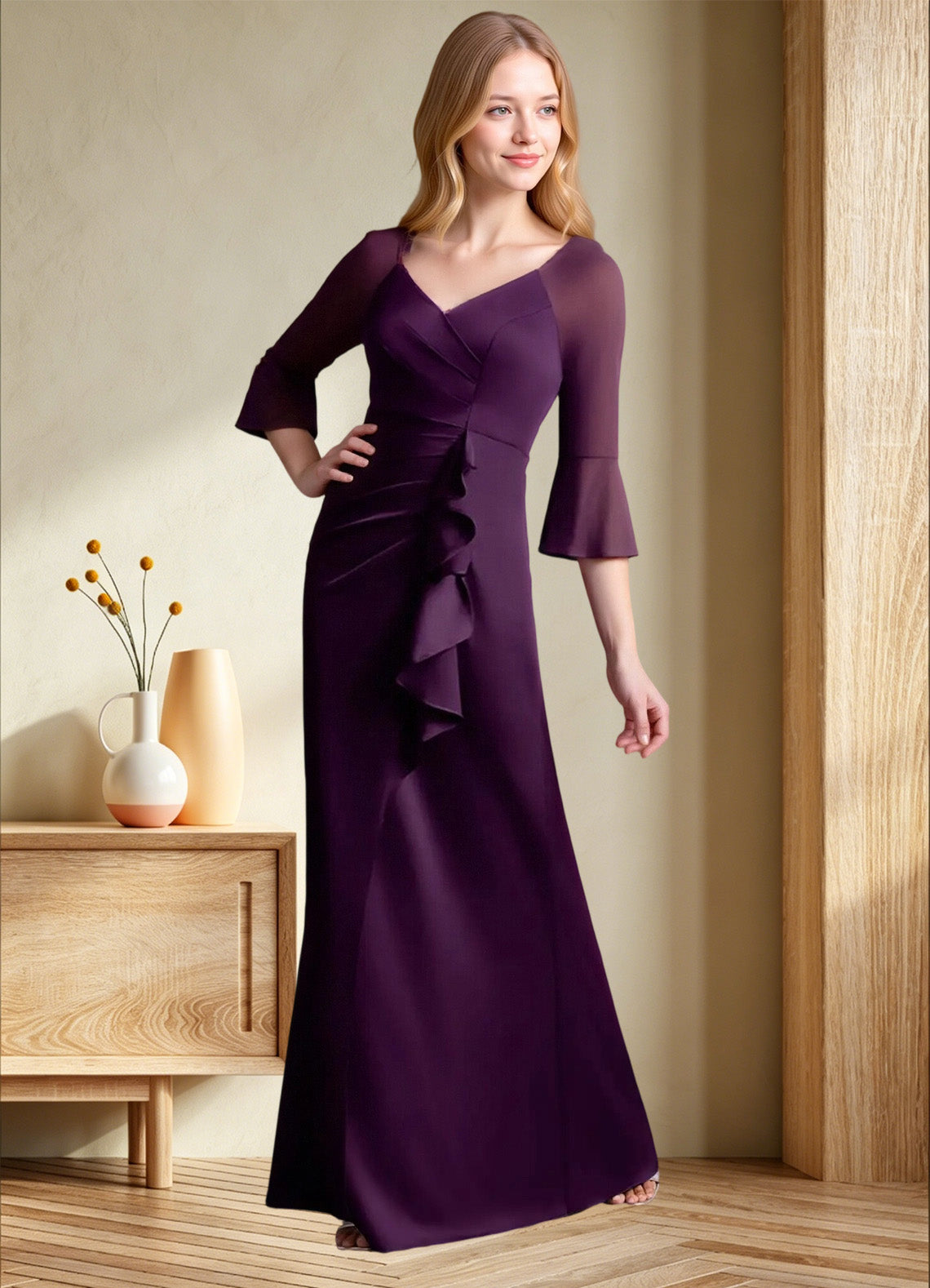 Augday Nampa Sheath Pleated Mesh Dress