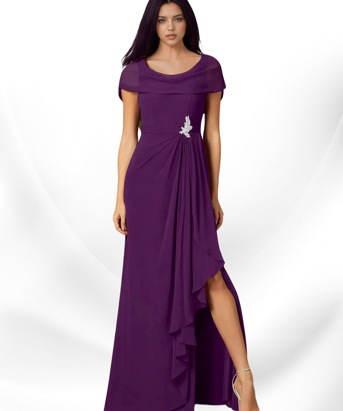 Augday Mary A-Line Side Slit Chiffon Dress