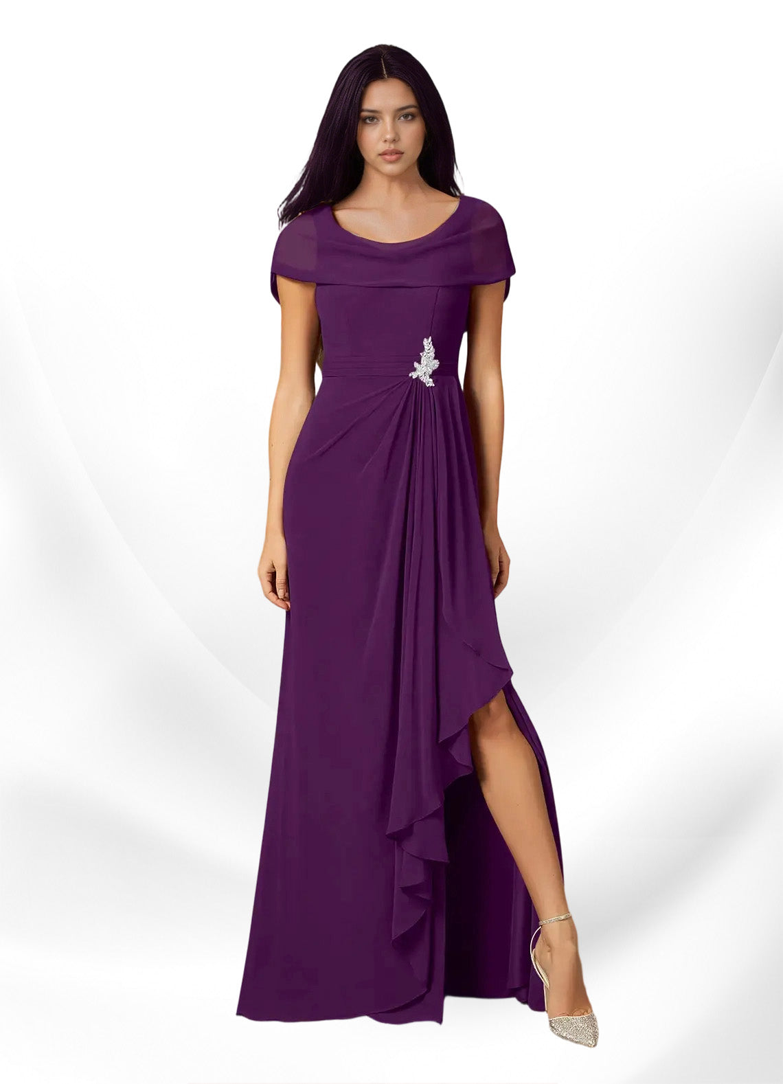 Augday Mary A-Line Side Slit Chiffon Dress