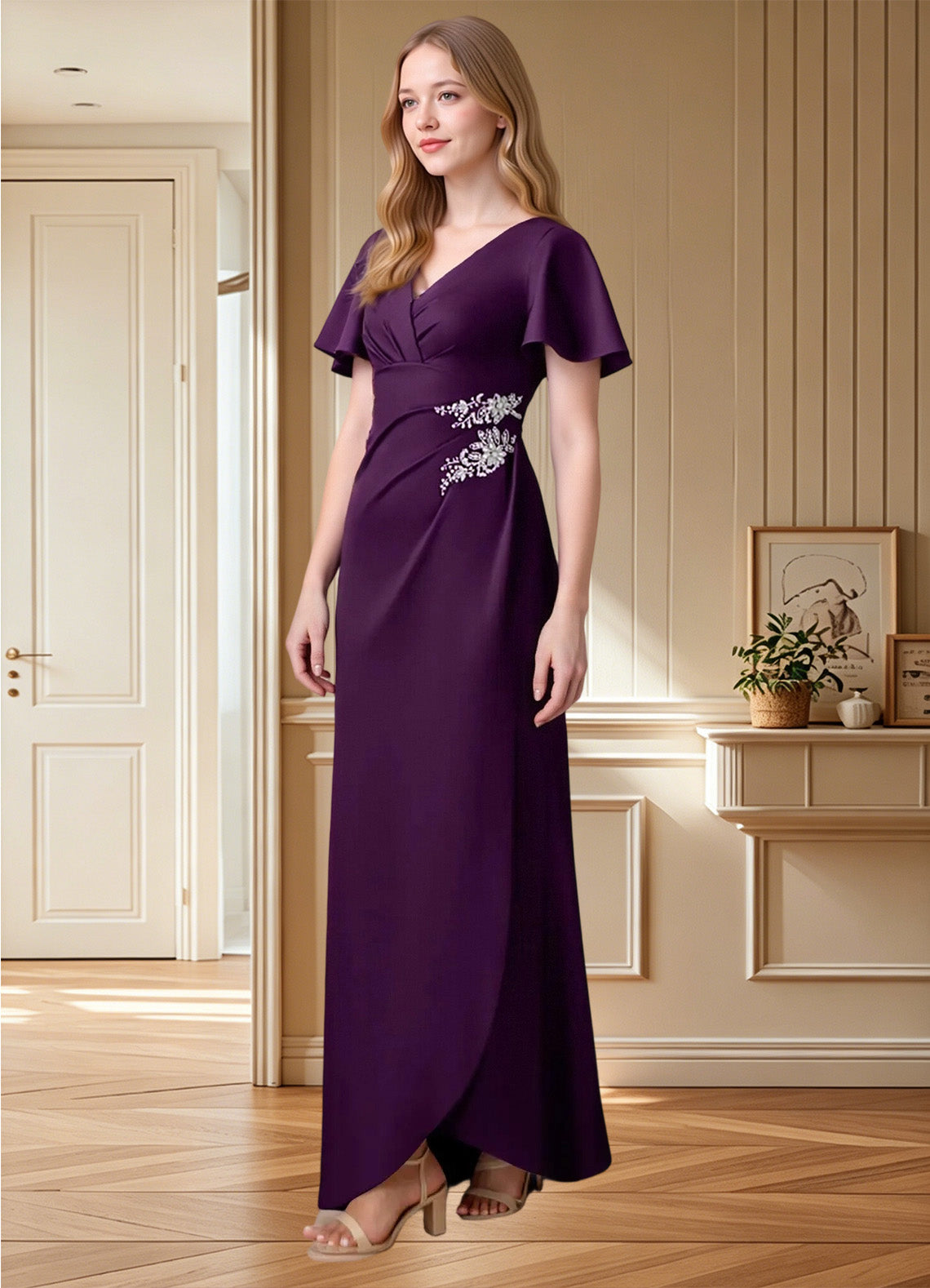 Augday Robins A-Line Pleated Stretch Satin Dress