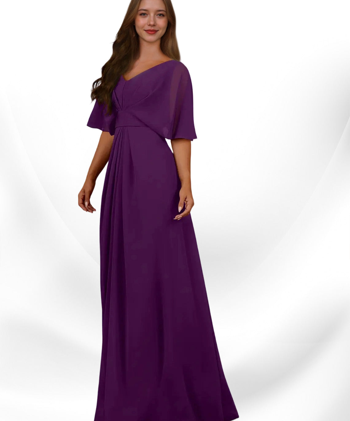 Augday Oksana A-Line V-Neck Pleated Chiffon Dress
