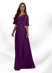 Augday Oksana A-Line V-Neck Pleated Chiffon Dress