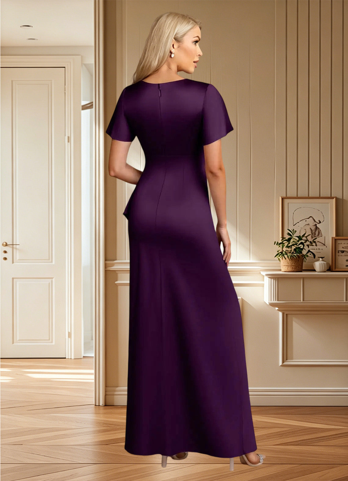 Augday Robins A-Line Pleated Stretch Satin Dress