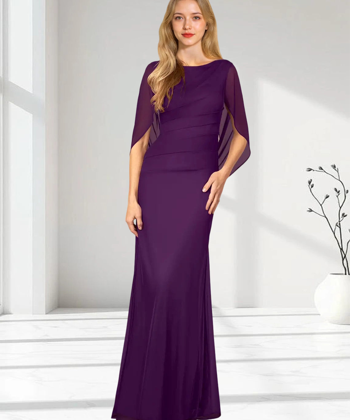Augday Belladonna Mermaid Scoop Pleated Mesh Dress