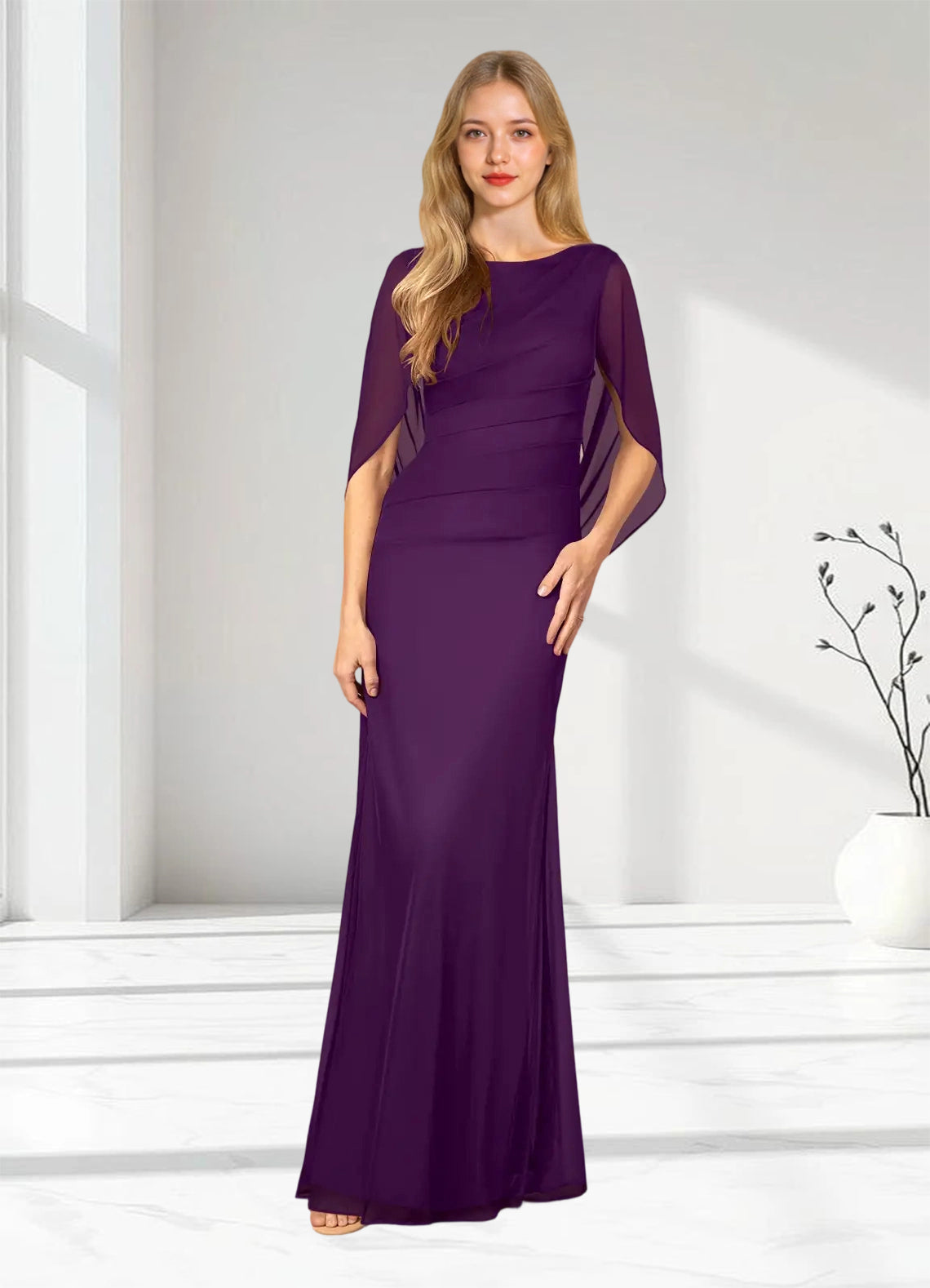 Augday Belladonna Mermaid Scoop Pleated Mesh Dress