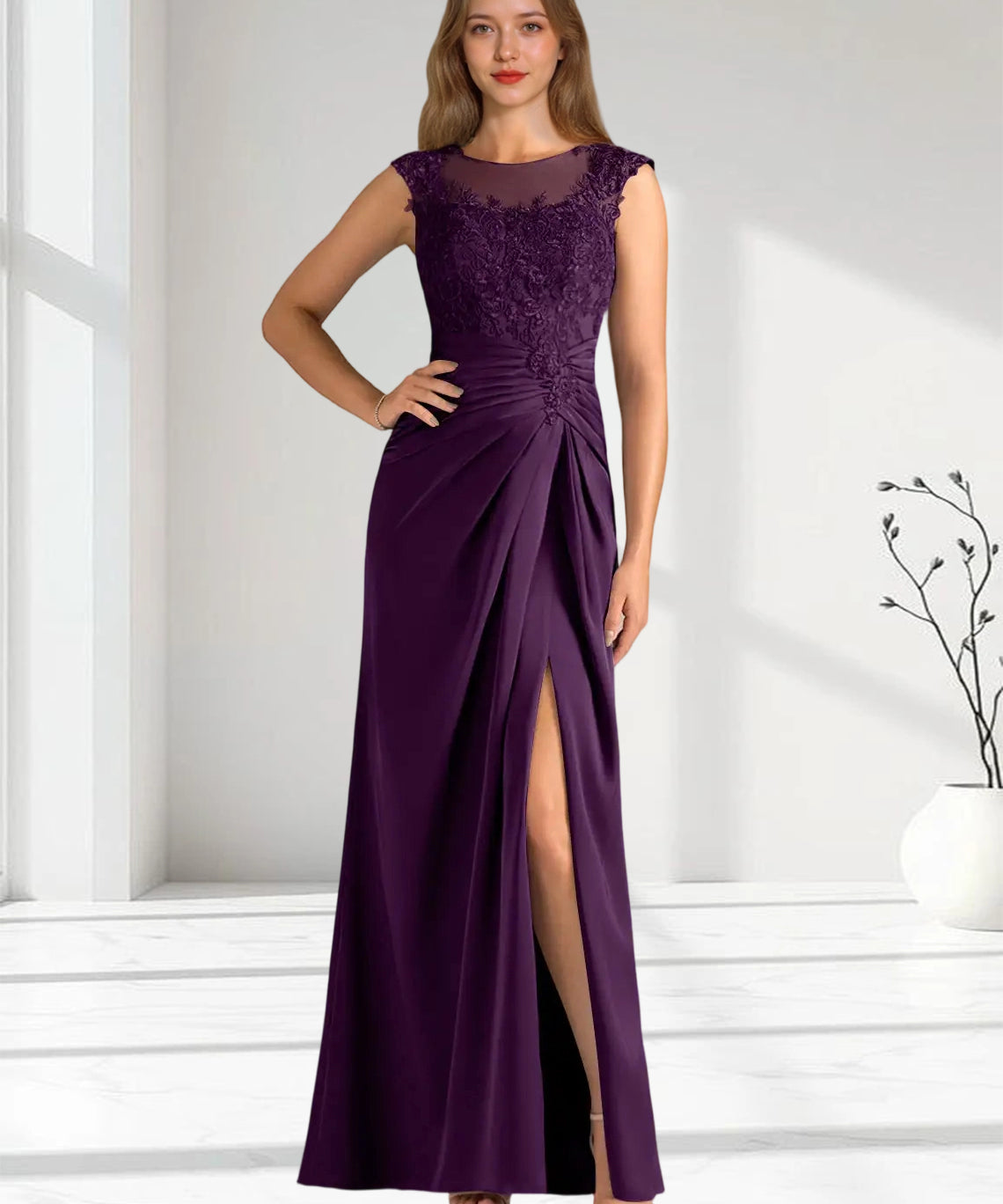 Augday Santa Barbara Sheath Pleated Stretch Satin Dress