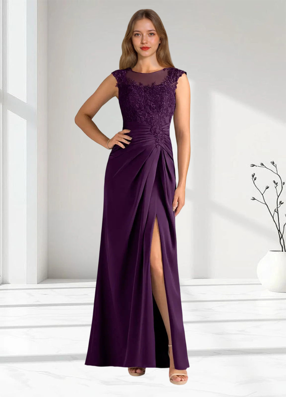 Augday Santa Barbara Sheath Pleated Stretch Satin Dress