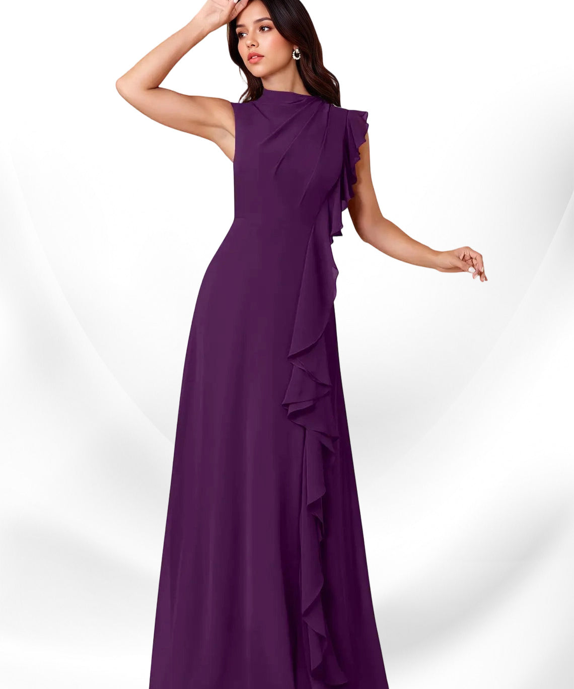 Augday Narine A-Line High Neckline Pleated Chiffon Dress