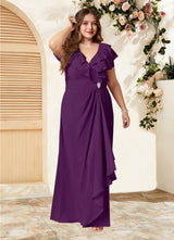 Augday Snapdragon A-Line V-Neck Ruched Chiffon Dress