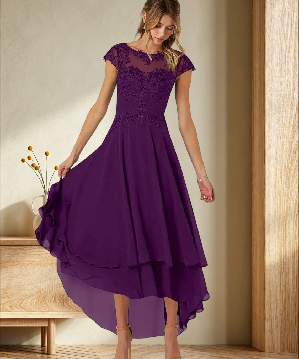 Augday Shonda Lace Chiffon Dress