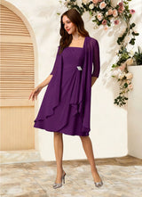 Augday Olivia A-Line Square Neckline Pleated Chiffon Dress