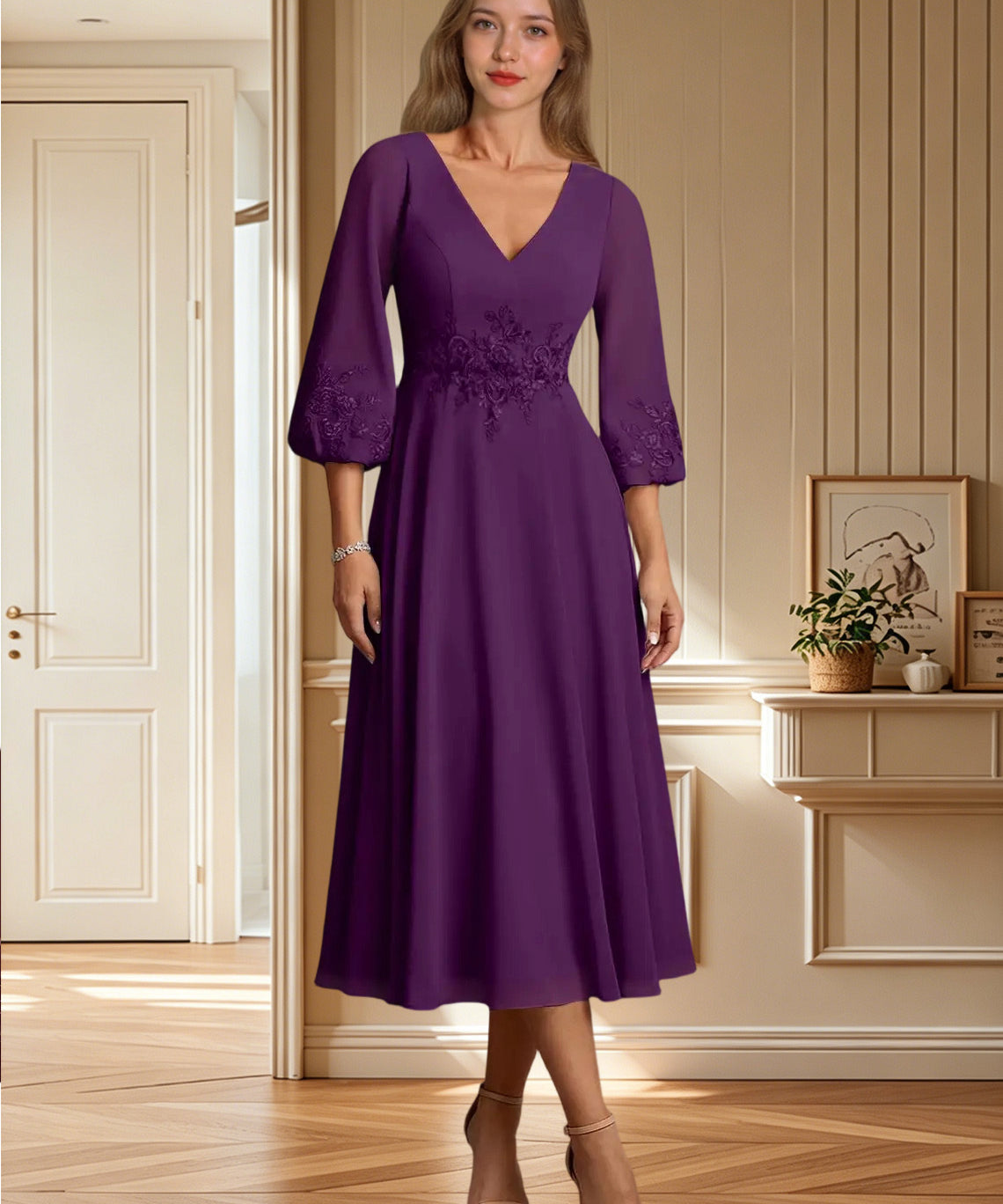 Augday Ana A-Line Lace Chiffon Dress