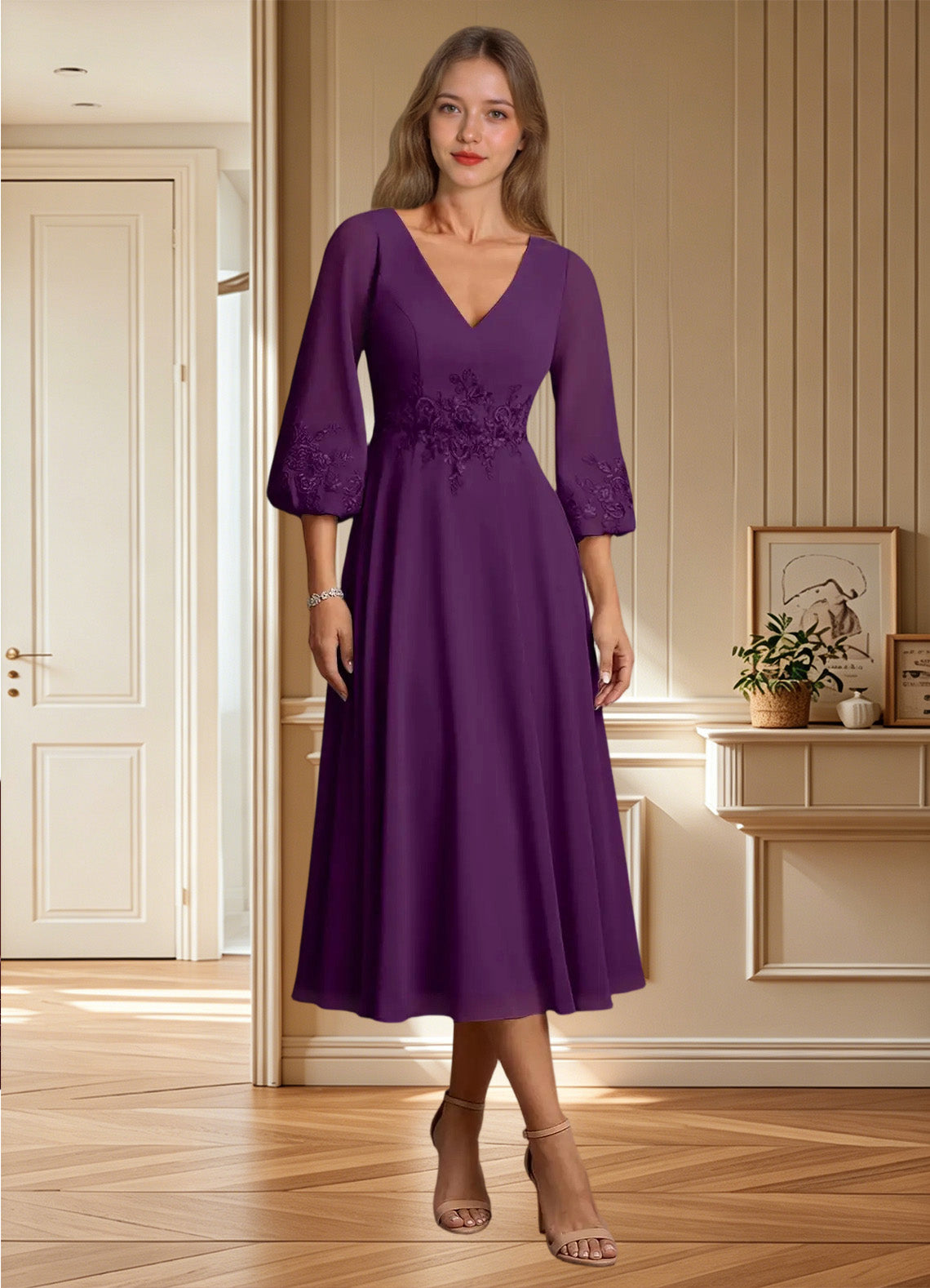Augday Ana A-Line Lace Chiffon Dress