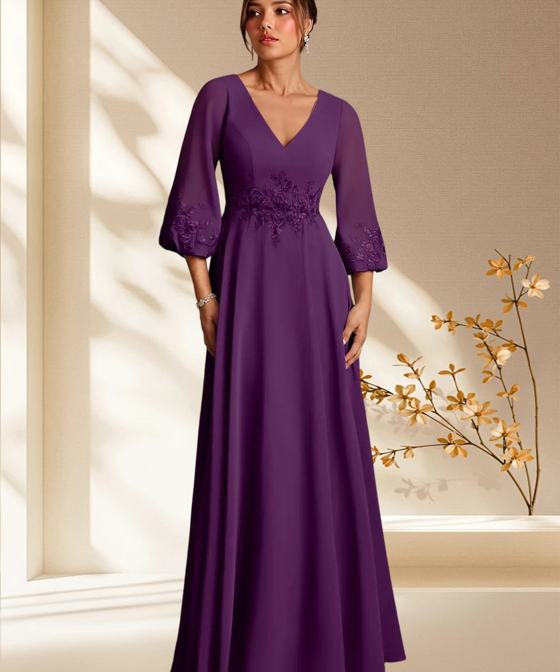 Augday Yorba A-Line Lace Chiffon Dress