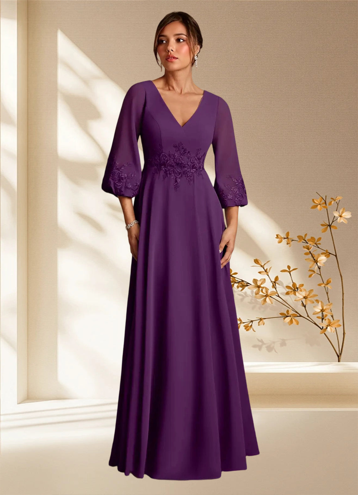 Augday Yorba A-Line Lace Chiffon Dress