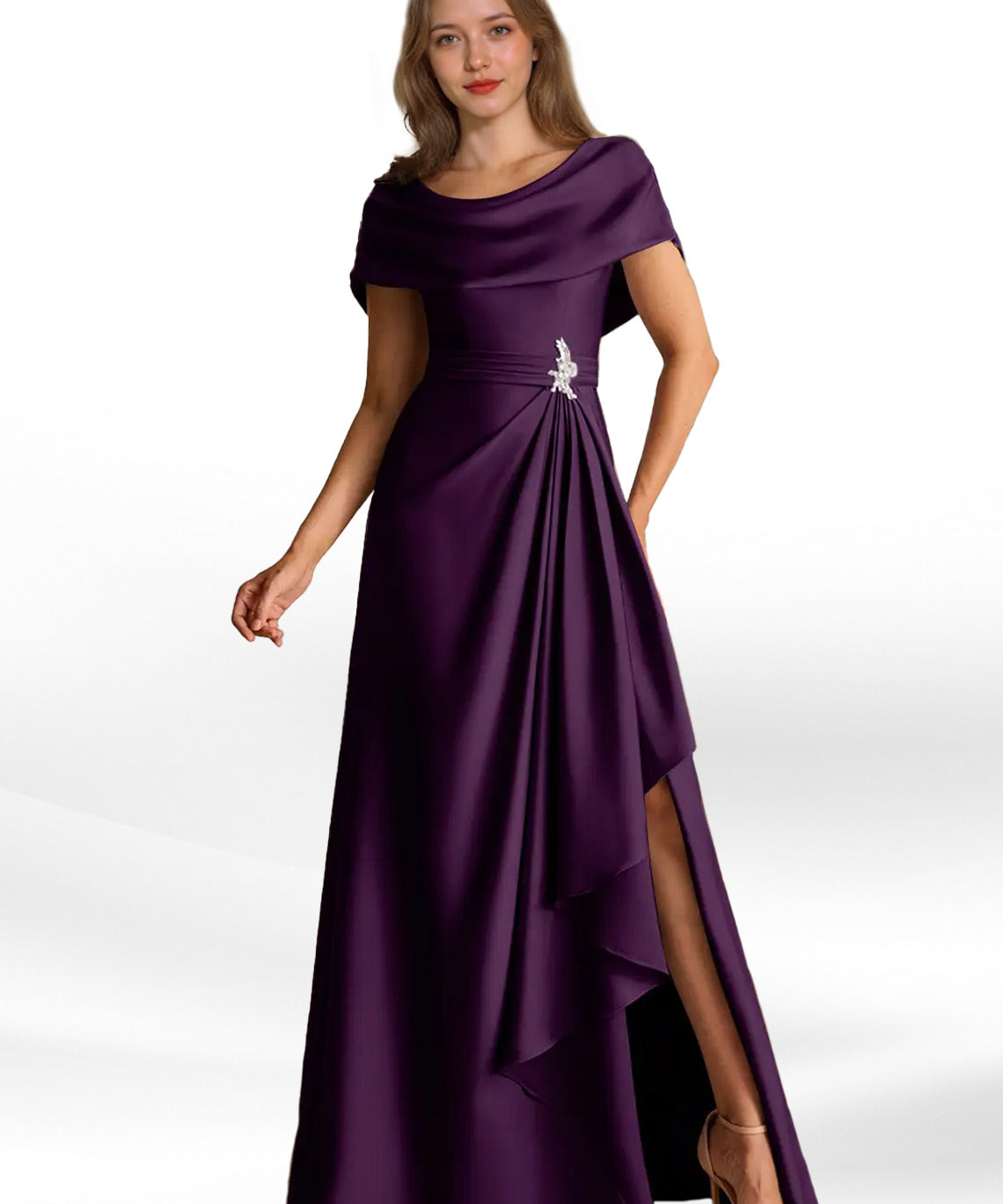 Augday Branford A-Line Pleated Stretch Satin Dress
