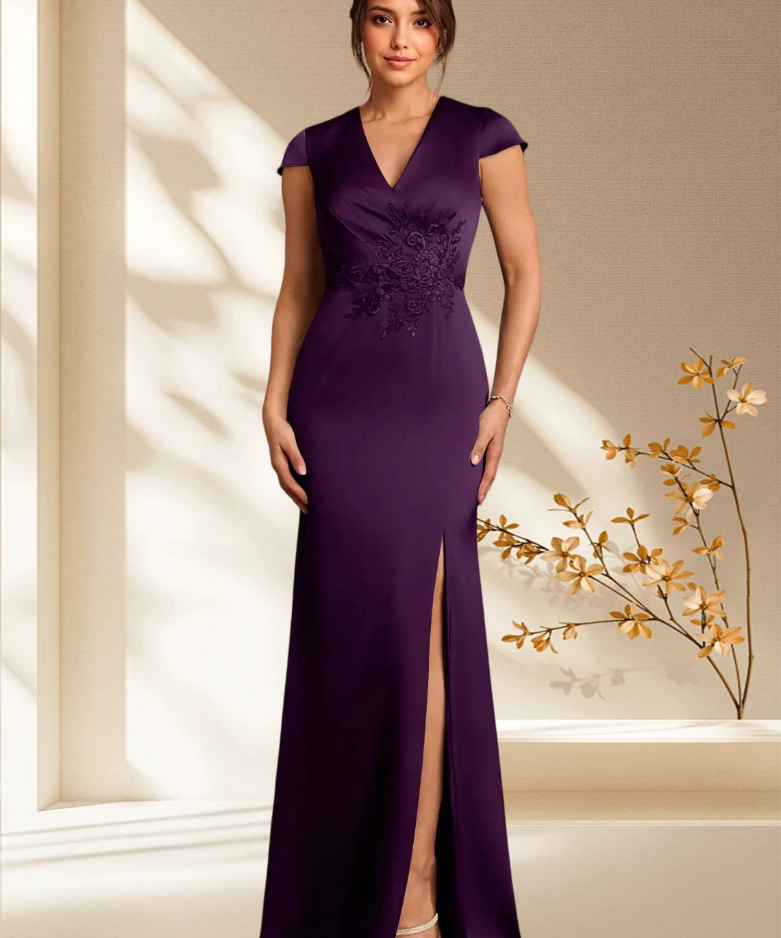 Augday Rilda Sheath Lace Stretch Satin Dress