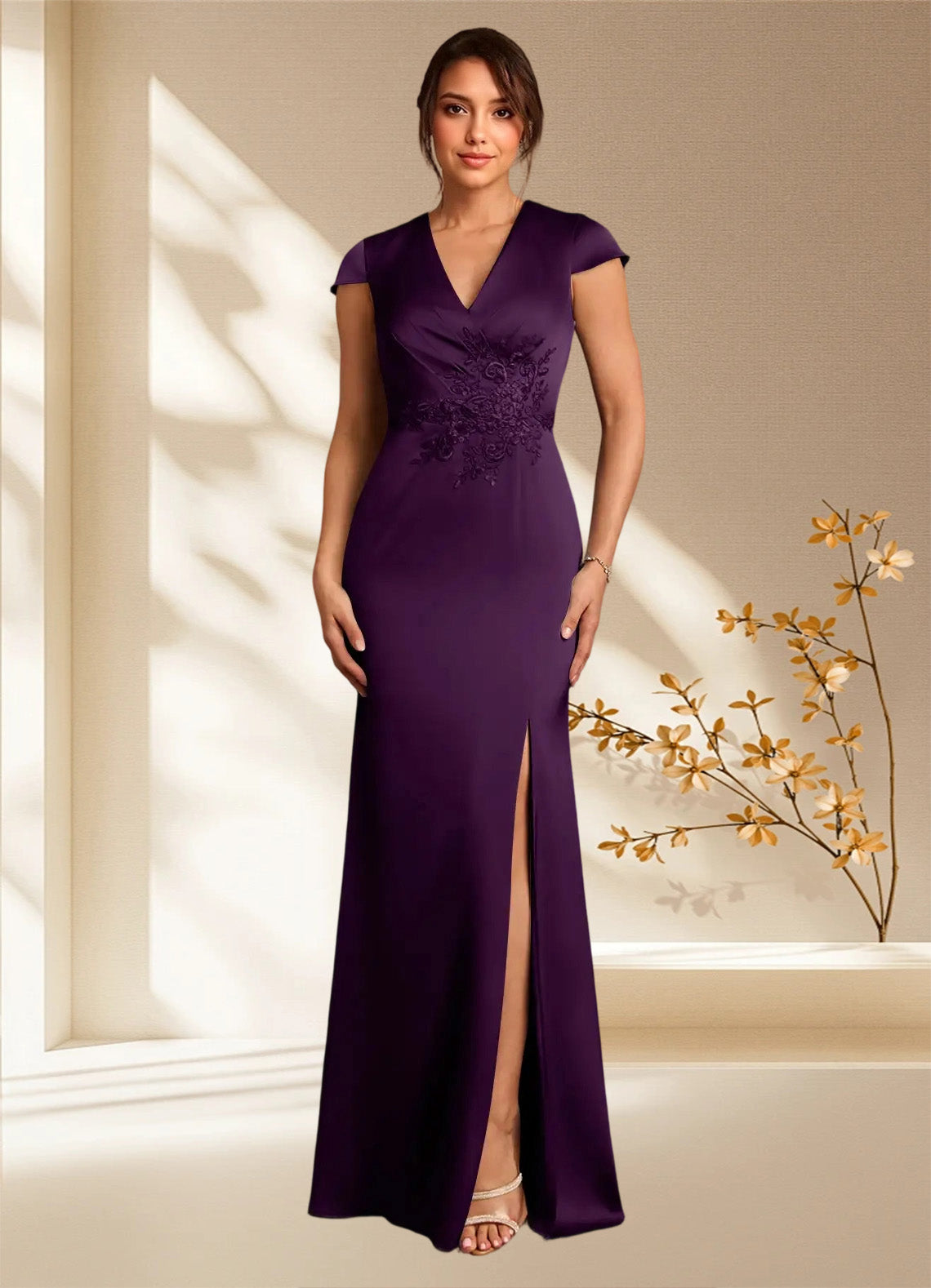 Augday Rilda Sheath Lace Stretch Satin Dress